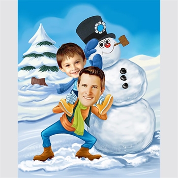 Making Snowman Caricature from Photos of Father and Son,by myDaVinci - myDaVinci